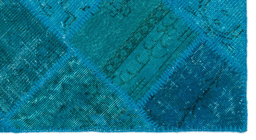 Iskece 25072 Turquoise Patchwork Wool Handmade Area Rug 2'7" x 4'11"