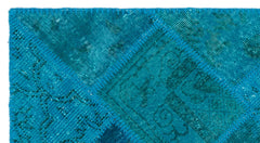 Iskece 25072 Turquoise Patchwork Wool Handmade Area Rug 2'7" x 4'11"