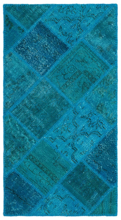 Iskece 25072 Turquoise Patchwork Wool Handmade Area Rug 2'7" x 4'11"