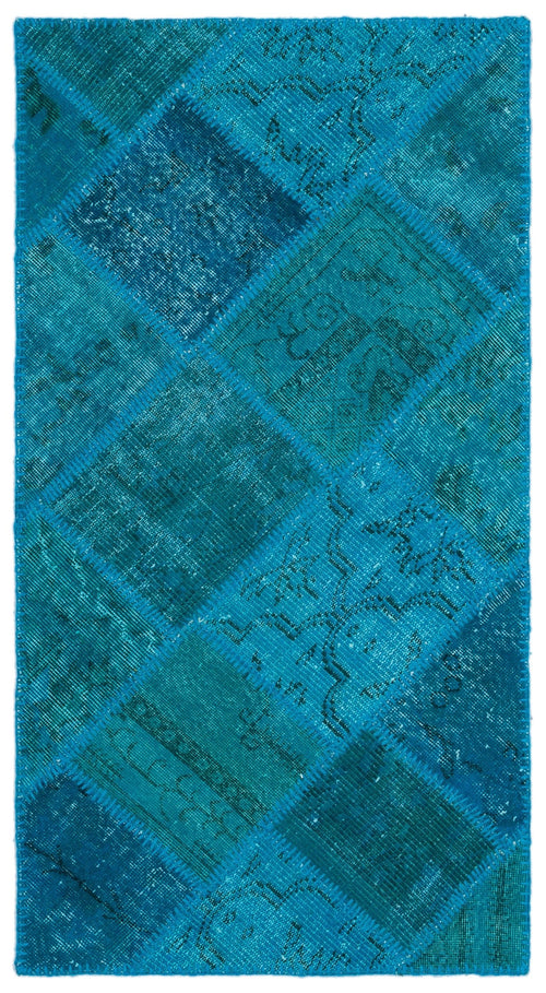 Iskece 25072 Turquoise Patchwork Wool Handmade Area Rug 2'7" x 4'11"