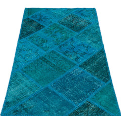 Iskece 25073 Turquoise Patchwork Wool Handmade Area Rug 2'7" x 4'11"