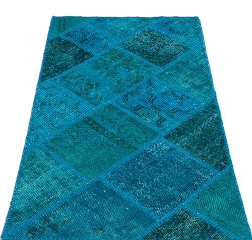 Iskece 25073 Turquoise Patchwork Wool Handmade Area Rug 2'7" x 4'11"