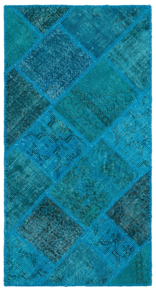 Iskece 25073 Turquoise Patchwork Wool Handmade Area Rug 2'7" x 4'11"
