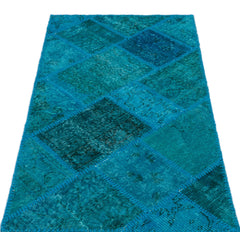 Iskece 25075 Turquoise Patchwork Wool Handmade Area Rug 2'7" x 4'11"