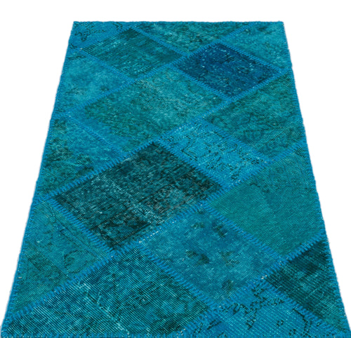 Iskece 25075 Turquoise Patchwork Wool Handmade Area Rug 2'7" x 4'11"