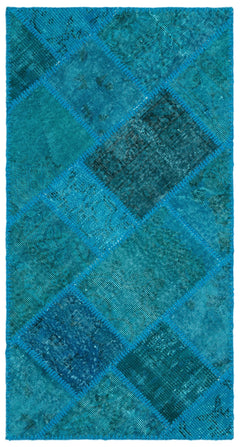 Iskece 25075 Turquoise Patchwork Wool Handmade Area Rug 2'7" x 4'11"