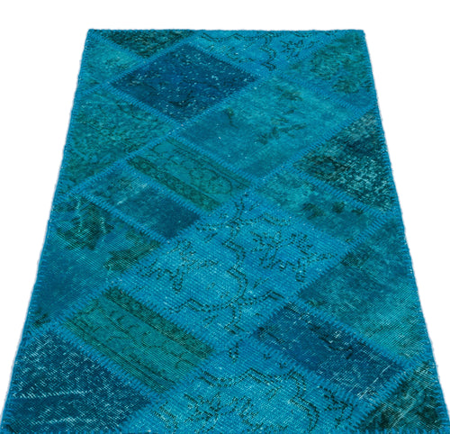 Iskece 25076 Turquoise Patchwork Wool Handmade Area Rug 2'7" x 4'11"