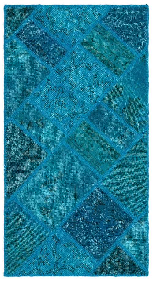 Iskece 25076 Turquoise Patchwork Wool Handmade Area Rug 2'7" x 4'11"