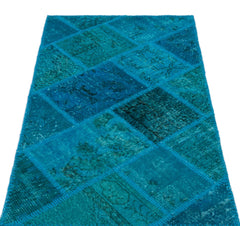 Iskece 25077 Turquoise Patchwork Wool Handmade Area Rug 2'7" x 4'11"