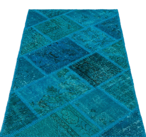 Iskece 25077 Turquoise Patchwork Wool Handmade Area Rug 2'7" x 4'11"