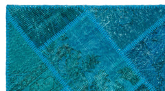 Iskece 25077 Turquoise Patchwork Wool Handmade Area Rug 2'7" x 4'11"