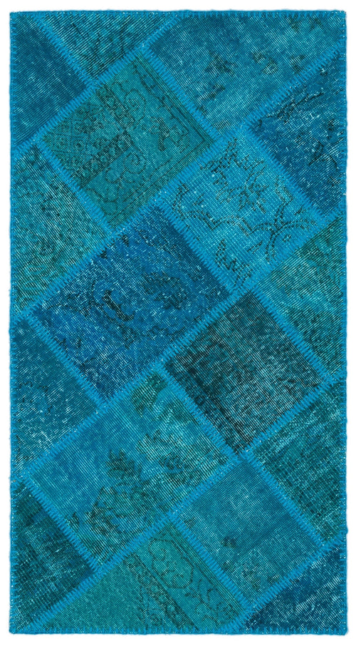 Iskece 25077 Turquoise Patchwork Wool Handmade Area Rug 2'7" x 4'11"