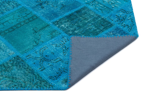 Iskece 25078 Turquoise Patchwork Wool Handmade Area Rug 2'7" x 4'11"
