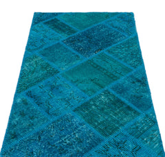 Iskece 25078 Turquoise Patchwork Wool Handmade Area Rug 2'7" x 4'11"