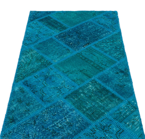 Iskece 25078 Turquoise Patchwork Wool Handmade Area Rug 2'7" x 4'11"