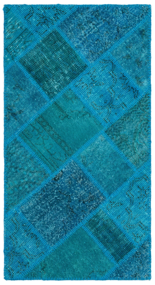 Iskece 25078 Turquoise Patchwork Wool Handmade Area Rug 2'7" x 4'11"