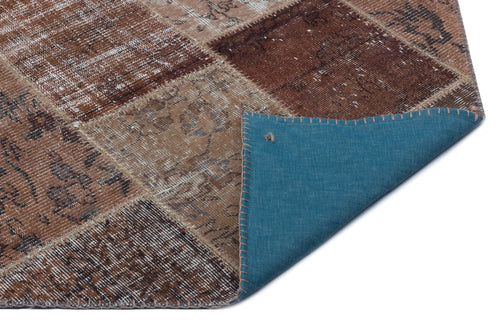 Iskece 25092 Brown Patchwork Wool Handmade Area Rug 3'11" x 5'11"