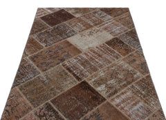 Iskece 25092 Brown Patchwork Wool Handmade Area Rug 3'11" x 5'11"