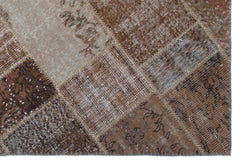 Iskece 25092 Brown Patchwork Wool Handmade Area Rug 3'11" x 5'11"