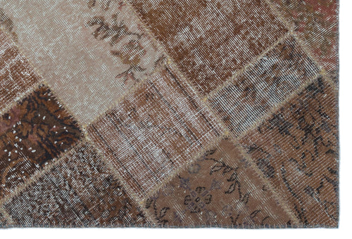 Iskece 25092 Brown Patchwork Wool Handmade Area Rug 3'11" x 5'11"