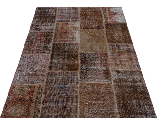 Iskece 25096 Brown Patchwork Wool Handmade Area Rug 3'11" x 5'11"