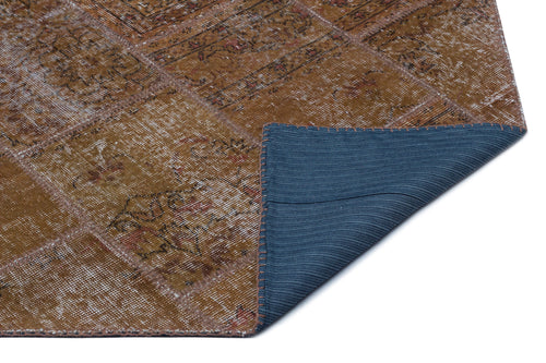 Iskece 25102 Brown Patchwork Wool Handmade Area Rug 3'11" x 5'11"