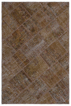Iskece 25102 Brown Patchwork Wool Handmade Area Rug 3'11" x 5'11"