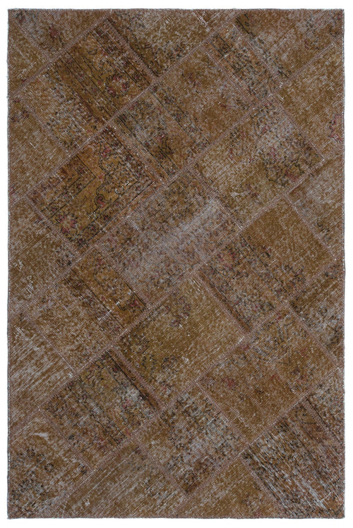 Iskece 25102 Brown Patchwork Wool Handmade Area Rug 3'11" x 5'11"