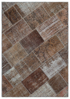 Iskece 25106 Brown Patchwork Wool Handmade Area Rug 3'11" x 5'11"