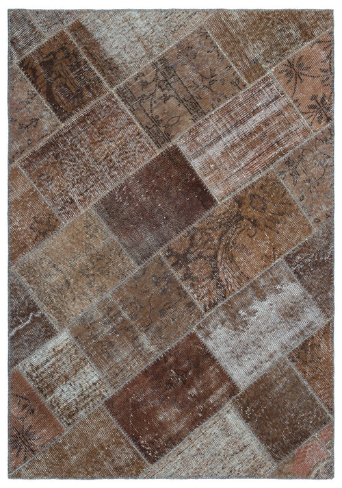 Iskece 25106 Brown Patchwork Wool Handmade Area Rug 3'11" x 5'11"