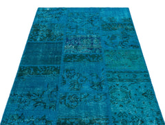 Iskece 25110 Turquoise Patchwork Wool Handmade Area Rug 3'11" x 5'11"