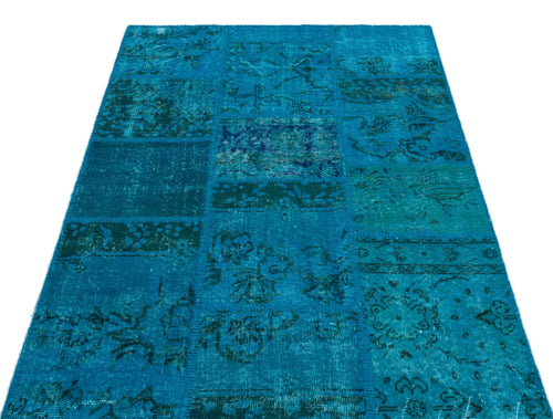 Iskece 25110 Turquoise Patchwork Wool Handmade Area Rug 3'11" x 5'11"