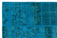 Iskece 25110 Turquoise Patchwork Wool Handmade Area Rug 3'11" x 5'11"