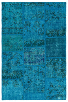 Iskece 25110 Turquoise Patchwork Wool Handmade Area Rug 3'11" x 5'11"