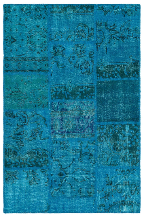 Iskece 25110 Turquoise Patchwork Wool Handmade Area Rug 3'11" x 5'11"