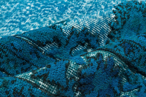 Purplea Turquoise Vintage Wool Handmade Area Rug 4'10" x 8'5"