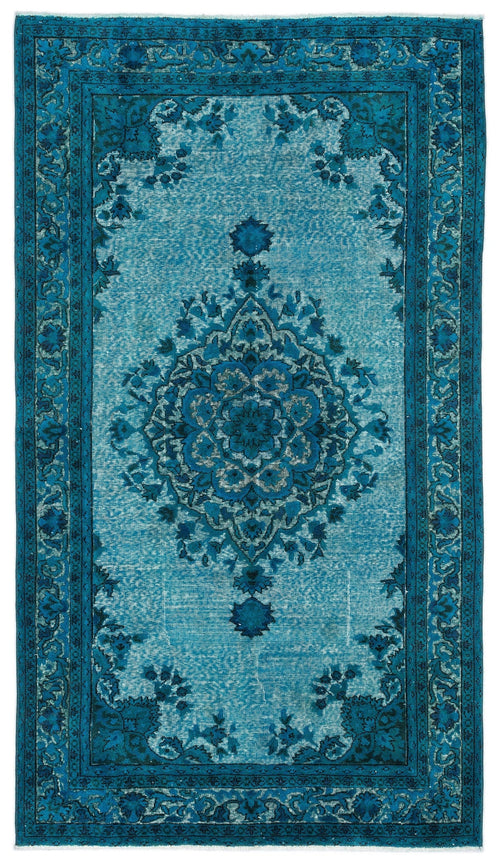 Purplea Turquoise Vintage Wool Handmade Area Rug 4'10" x 8'5"