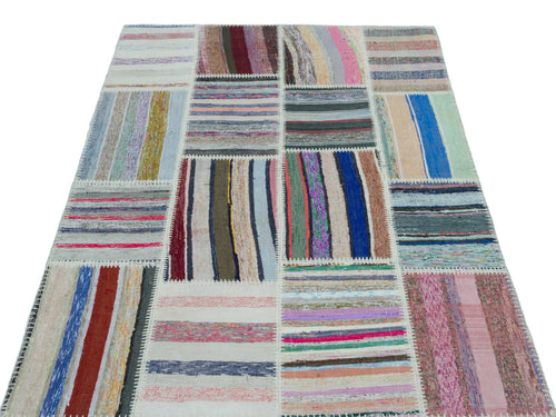 Teselya 25138 Patchwork Striped Wool Handmade Area Rug 3'11" x 5'11"
