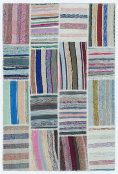 Teselya 25138 Patchwork Striped Wool Handmade Area Rug 3'11" x 5'11"