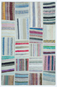 Teselya 25142 Patchwork Striped Wool Handmade Area Rug 3'11" x 6'0"