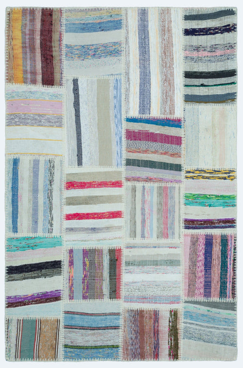 Teselya 25142 Patchwork Striped Wool Handmade Area Rug 3'11" x 6'0"