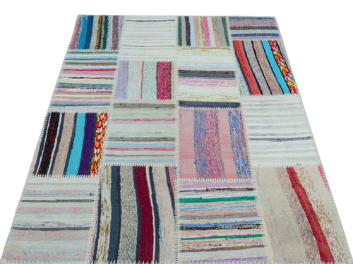 Teselya 25145 Patchwork Striped Wool Handmade Area Rug 3'11" x 5'11"