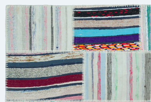 Teselya 25145 Patchwork Striped Wool Handmade Area Rug 3'11" x 5'11"
