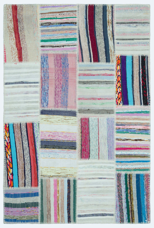 Teselya 25145 Patchwork Striped Wool Handmade Area Rug 3'11" x 5'11"