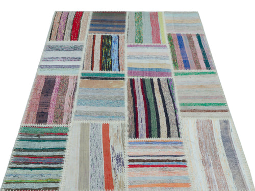 Teselya 25149 Patchwork Striped Wool Handmade Area Rug 3'11" x 5'11"