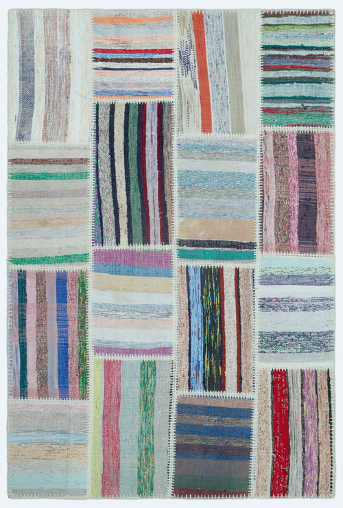 Teselya 25149 Patchwork Striped Wool Handmade Area Rug 3'11" x 5'11"