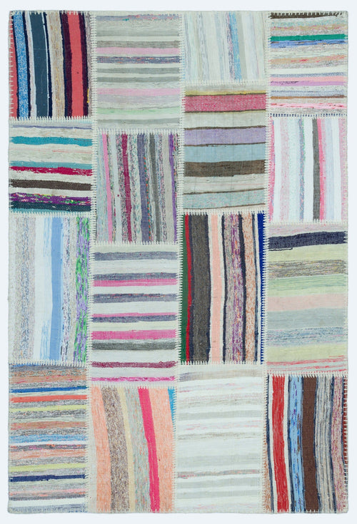 Teselya 25151 Patchwork Striped Wool Handmade Area Rug 3'11" x 5'11"