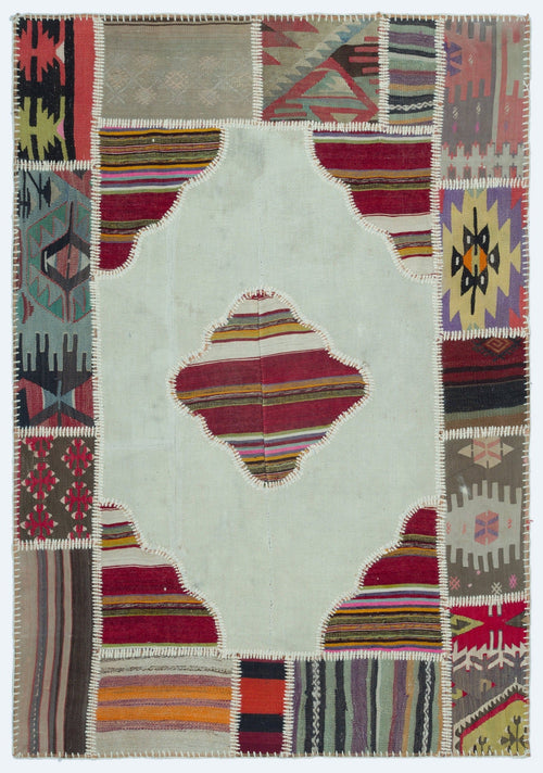 Teselya Beige Vintage Wool Handmade Area Rug 4'1" x 5'11"