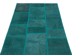 Teselya Turquoise Patchwork Wool Handmade Area Rug 3'9" x 5'11"