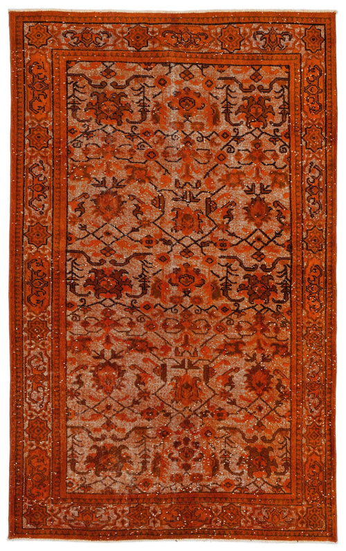 Purplea Orange Vintage Wool Handmade Area Rug 5'5" x 8'9"